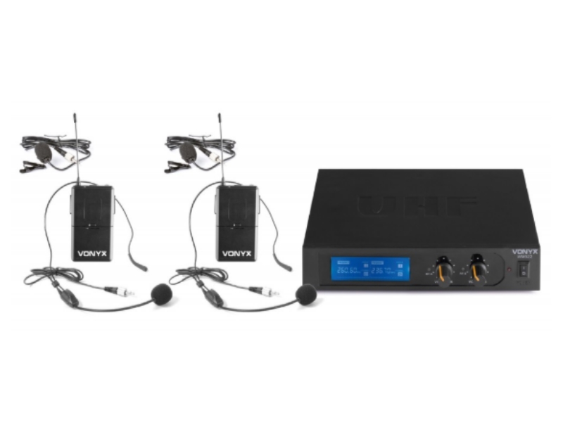 Vonyx WM522B Microfono inalambrico VHF 2 canales con 2 micros de cabeza 